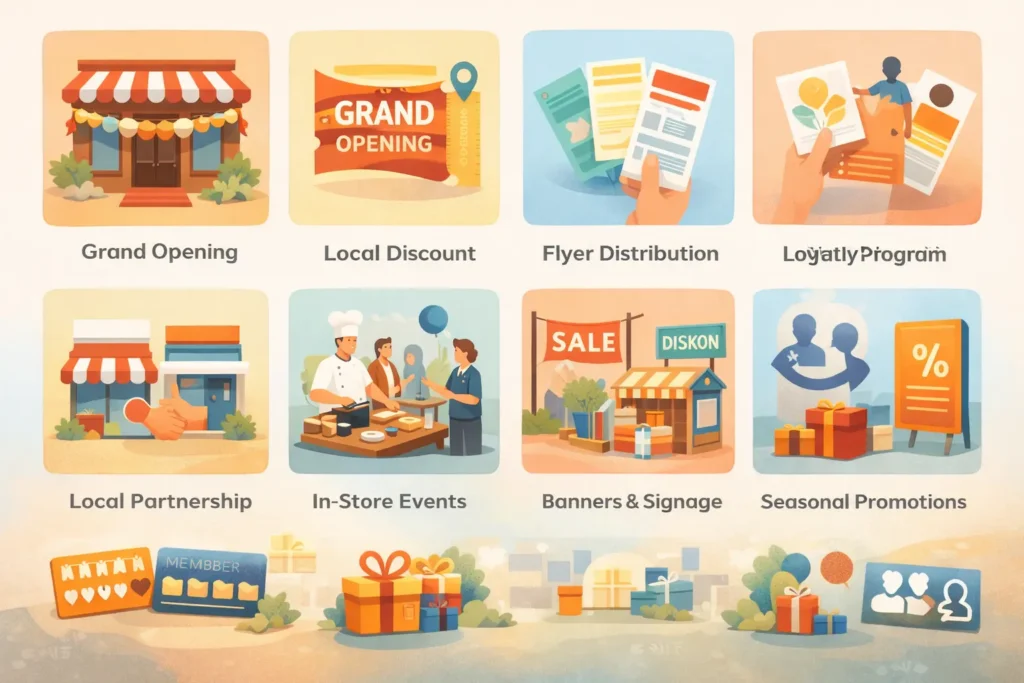 Infografik 10 contoh promosi toko offline untuk menarik pelanggan lokal pada bisnis UMKM